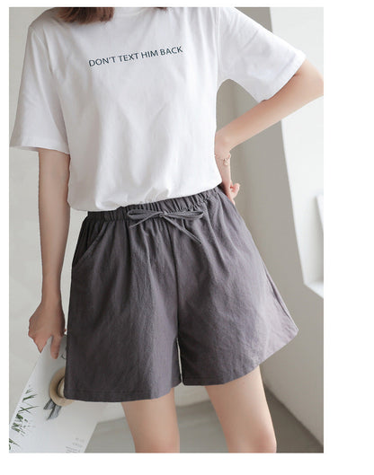 jinran Women Summer Casual Solid Cotton Linen Loose Shorts Korean Harajuku Elastic Waist Wide Leg Short Pants Summer Basic Chic Shorts