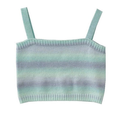 jinran Women Rainbow Striped Crop Tops Female Knitted Sleeveless Tank Tops Summer Camisoles Sweet Girls Casual Party Daily Club Vest