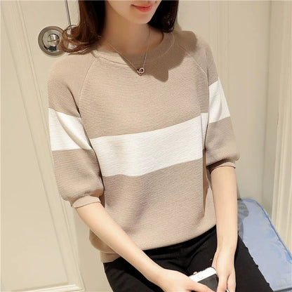 jinran Patchwork Vintage O-Neck Loose Women's Clothing Slight Strech Spring Summer Thin Pullovers Skin Friendly 2022 New Trend Sweaters