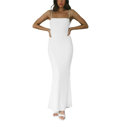 jinran Women Sling Long Dress, Sleeveless Off Shoulder Solid Color Ruffle Party Club Summer Spring Dress