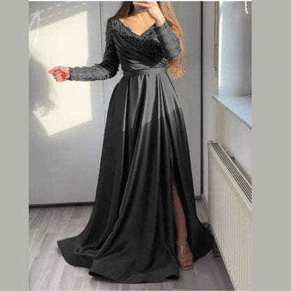 jinran Women Elegant Forma Dress 2023 Hollow Tulle Lace Patchwork Deep V-neck Long Sleeve Cascading Ruffles Fashion Swing Long Dress
