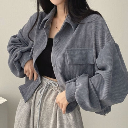 jinran Corduroy Shirt for Woman Elegant Chic Woman Shirt Double Pocket Shirt Coat Autumn and Winter New Casual Jacket Korean