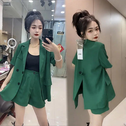 jinran Korean Casual Suit Set 2022 New Elegant Feminine Suit Commuter Short Sleeve Small Suit Shorts Women Two Piece Set Shorts Women