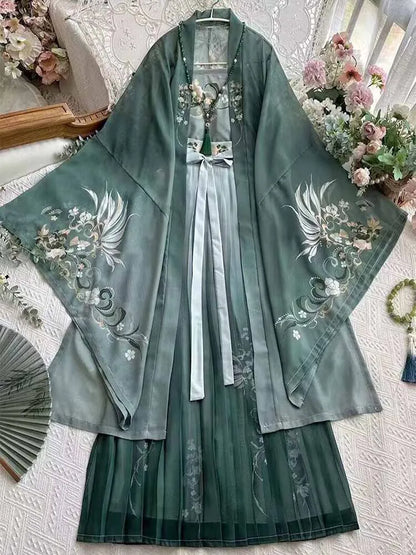 jinran Retro Chinese traditional women's Hanfu Song Dynasty green Hanfu printed dress women's role play dress.