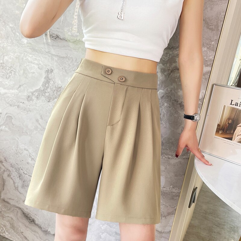 jinran Office Lady 2022 Summer Suit Women Shorts Solid Hot Shorts Knee Length Shorts Female Casual Half Trousers Loose Capris Bermuda