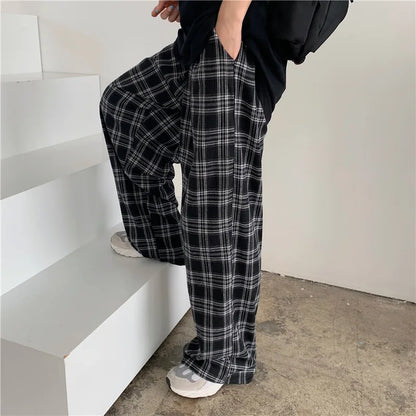 Spring Men Pants Black Women Plaid Trousers Casual Oversize Loose Wide Leg Trouser Harajuku Hip-hop All-match Streetwear S-4XL