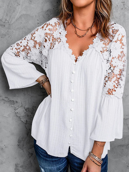 jinran Elegant  summer Top female lace blouse women shirts white Women's shirts and Blouses tops Long sleeve hollow out lwoman blouse