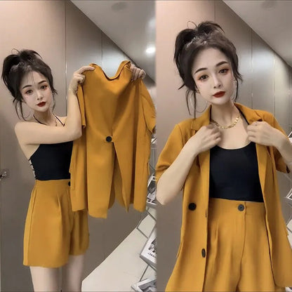 jinran Korean Casual Suit Set 2022 New Elegant Feminine Suit Commuter Short Sleeve Small Suit Shorts Women Two Piece Set Shorts Women