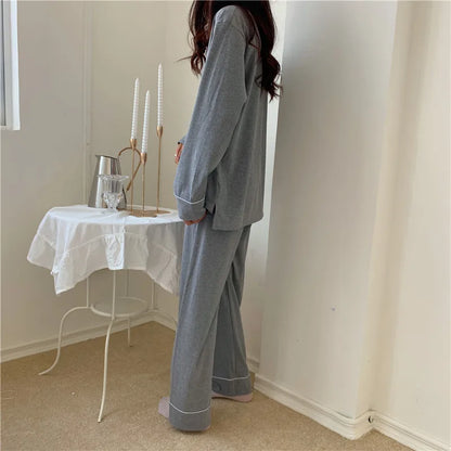 jinran Casual Women's Pajamas Set Spring and Autumn New 2024 Pure Cotton Long Sleeves Long Pants Sweet School Style Homewear Set