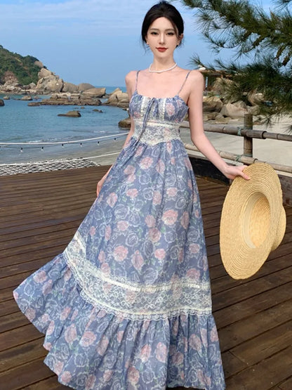 jinran Elegant Casual Summer Women Spaghetti Strap Floral Dress Sleeveless Vintage A-Line Chic Party Beach Holiday Vestidos Female Robe