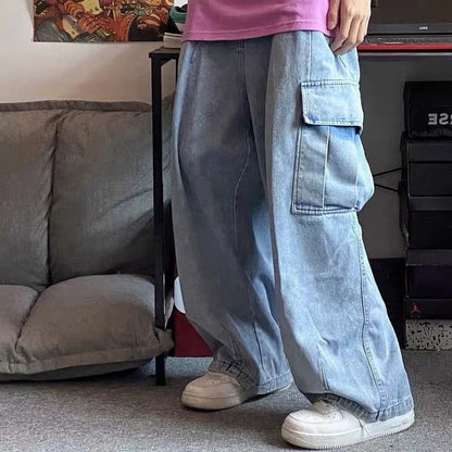 Baggy Jeans for Men Black Denim Cargo Pants Wide Leg Pants Oversize Cargo Pants Korean Streetwear Hip Hop Harajuku