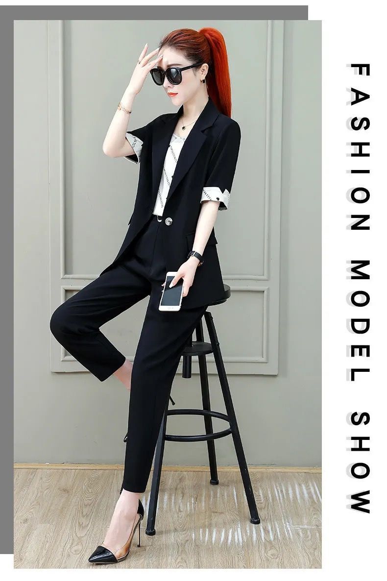 jinran 2022 Summer New French Elegant Women's Pants Suit Slim Jacket Office Blazer Casual Trousers Two-piece Set Female Tracksuit Set