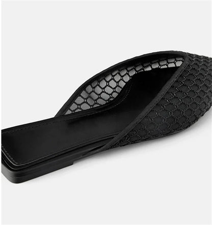 jinran Pointed Toe Half Slippers Women Flat Shoes Ladies Mesh Beach Slides Outside Mules Designer Gladiator Sandals  Summer