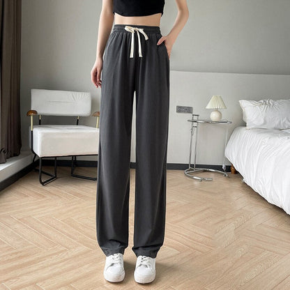 jinran Girls' New Summer Slim Ice Silk Quick Drying Wide Leg Pants Women'S Fashion Trend Versatile Anti Mosquito Straight Trousers