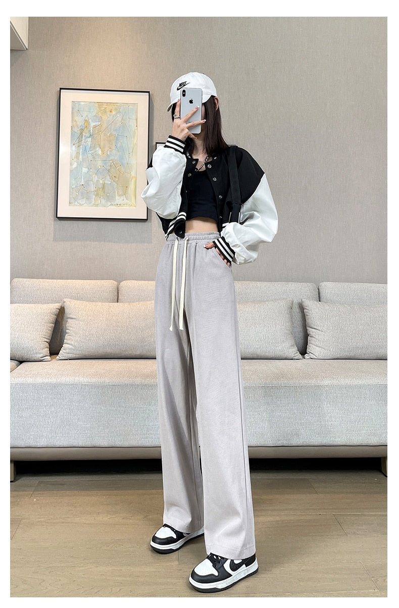 jinran Casual Wide Leg Pants Women'S Spring Autumn New Korean Female Loose High Waist Thin Hanging Feeling Versatile Long Trousers