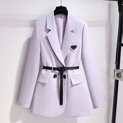 jinran Women Elegant Purple Casual Blazer Spring Autumn 2022 Korean Fashion High-End Suit Coat with Belt Office Lady Work Jacket New