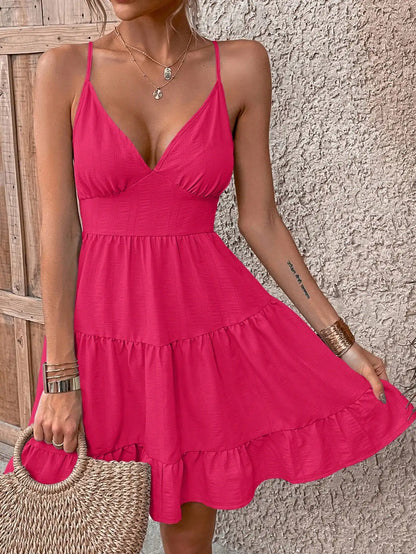 jinran 2024 New Dress Women's Summer Suspended Dress Beach Style Large hem Slim Back Hollow Bow Style