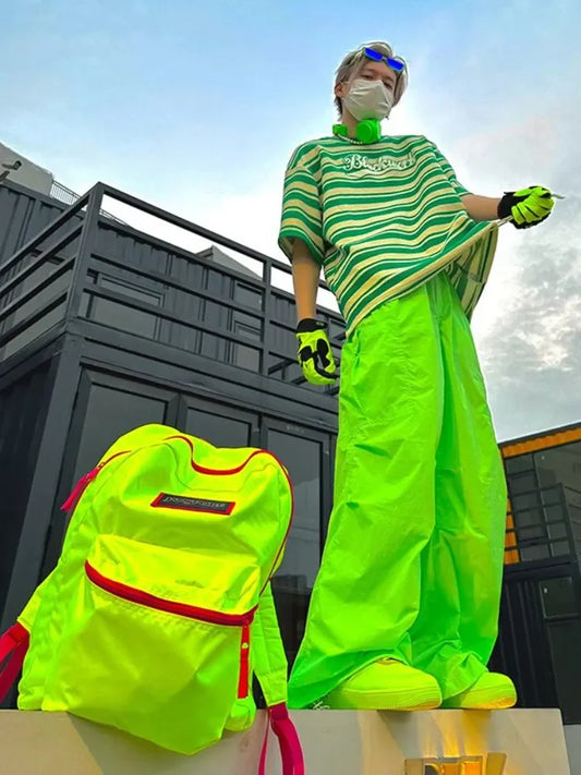 Oversize Y2K Green Cargo Parachute Pants Men Japanese Fashion Casual Trousers Male Baggy Streetwear Hiphip Sport Kpop