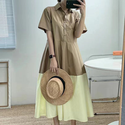 jinran Summer Loose Dresses Women 2022 New Cotton Soft Patchwork A Line Mini Dress Female Korean Casual Harujuku Khaki Dress