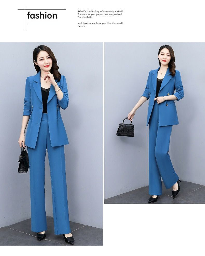 jinran Korean Version High Sense Temperament Professional Suit Elegant Woman 2022 Spring New Style Suit Wide Leg Pants Two-piece Set