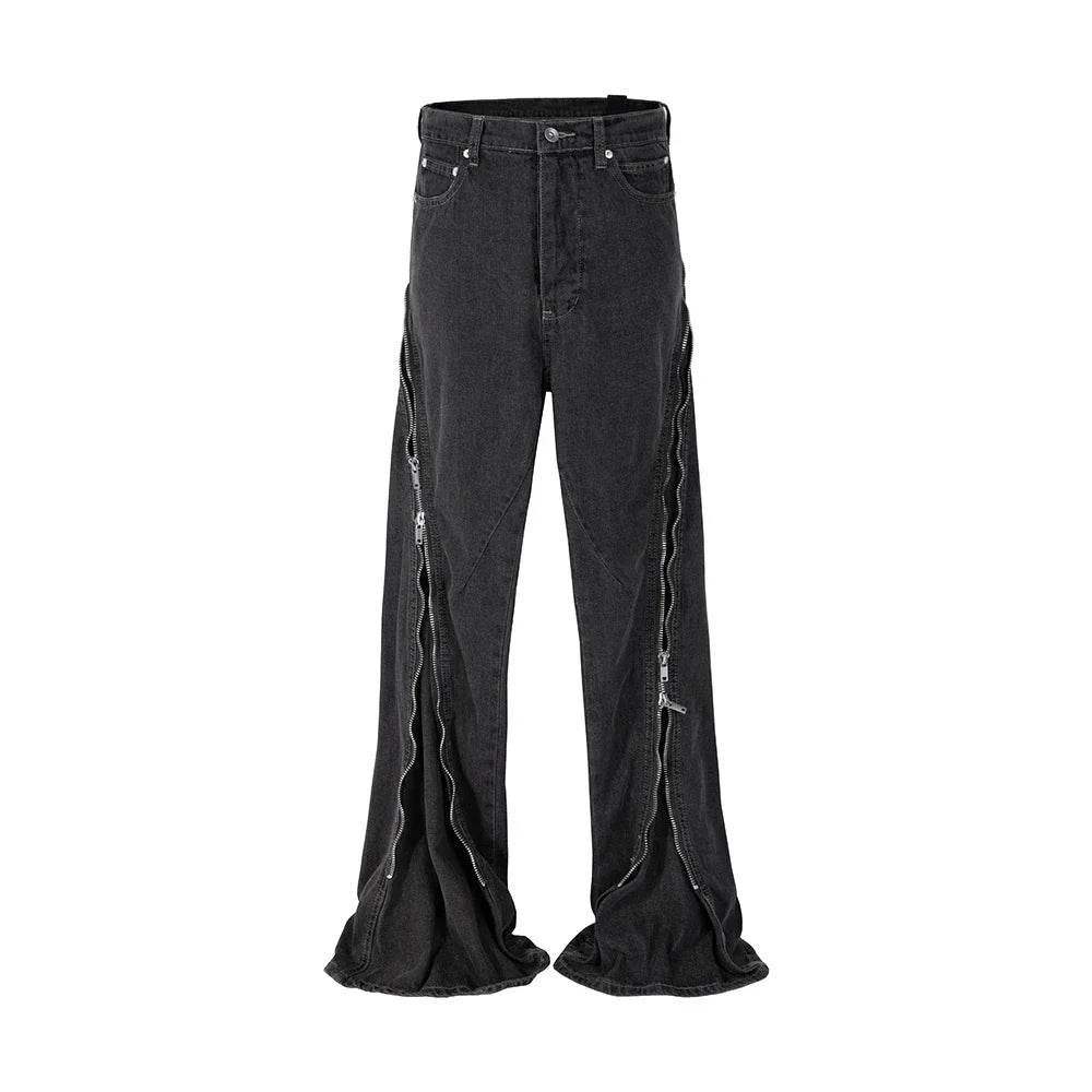 Harajuku Sashes Zipper Decorate Vibe Style Black Cargo Pants for Men High Street Straight Casual Baggy Oversized Unisex Trousers