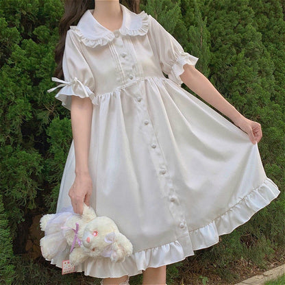 jinran Dresses Women Japanese Style Sweetie Loose All-match Students Kawaii Comfortable Solid Trendy Knee-length Popular Lovely Summer