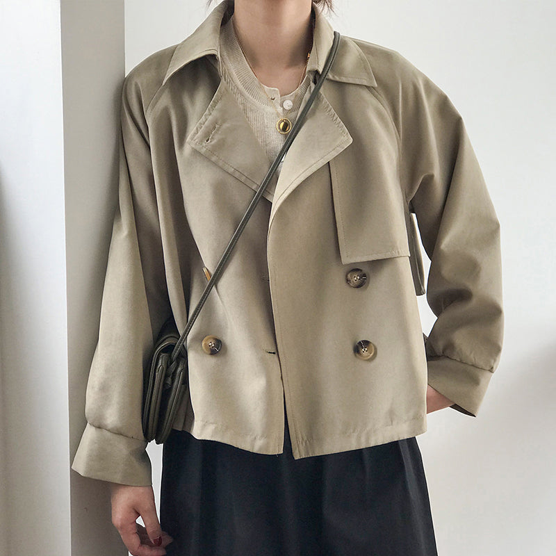 jinran 2024 Japanese Turn down Collar Full Regular Sleeve Khaki Trench Loose Straight Short Khaki Office Lady Fabric Belt Coat