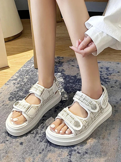 jinran Luxury Woman Sandals Ladies Platform Shoes Designer Slides Outdoor Casual Beach Shoes Summer Non Slip Hook Loop Sandals Female