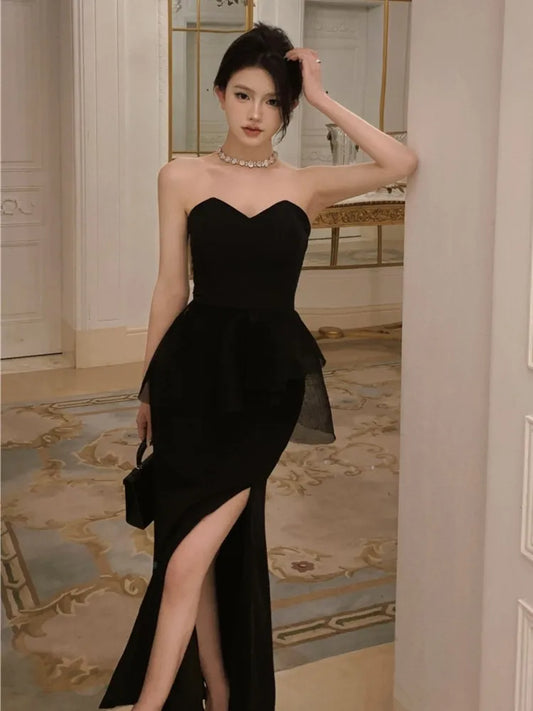 jinran Women Sexy Sleeveless Backless Bodycon Dress French Style Elegant Black Evering Party Slim Vestidos Ladies Summer Clothes