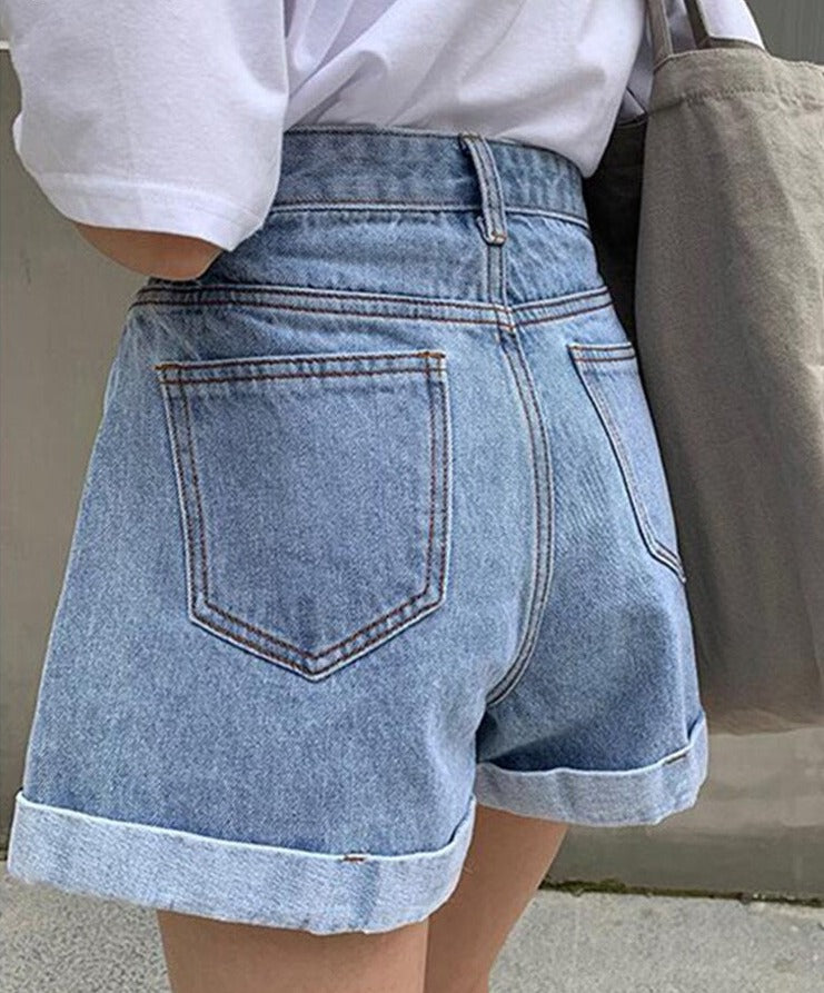 jinran New 2022 High Waist Denim Shorts Women Casual Loose Ladies Fashion Plus Size Elastic Waist Wide Leg Short Jeans Female