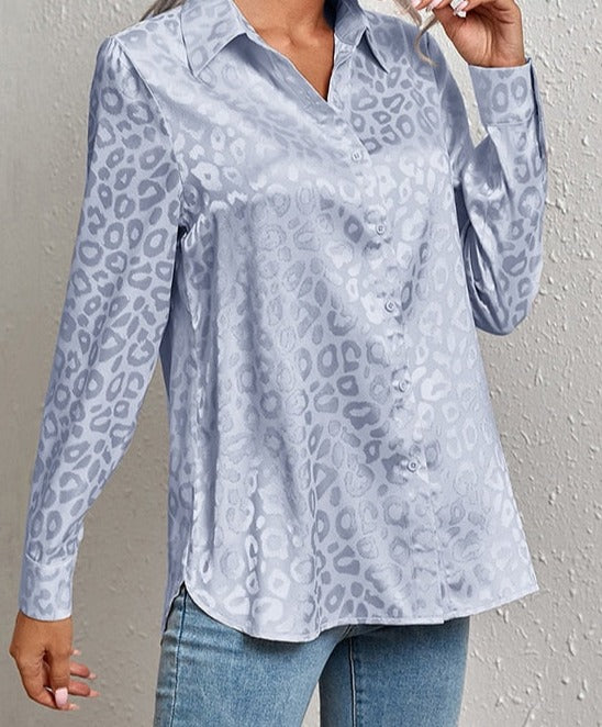 jinran Elegant Office Lady Leopard Print Lapel Blouse Casual Long Sleeve Jacquard Spring Summer Luxury Shirt Vintage Oversize Top Tunic