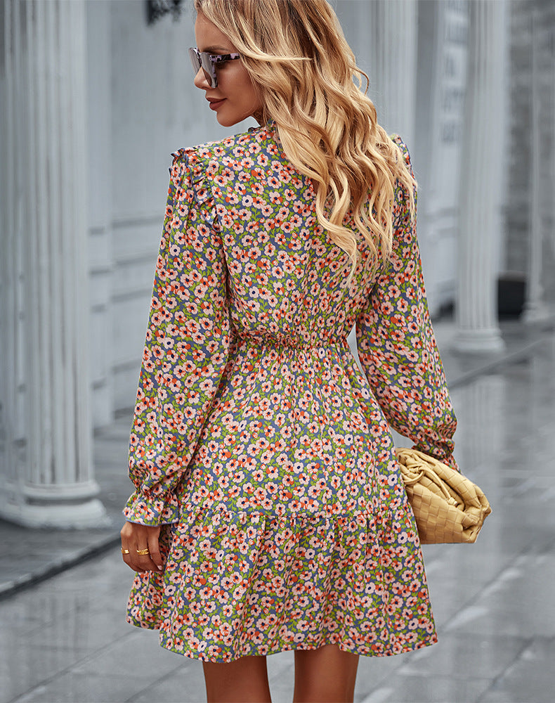 jinran Spring Summer Fashion Print Dress Women Long Sleeve Medium Length Skirt Office Commuter Women's Dress Dresses Women Robe Dress