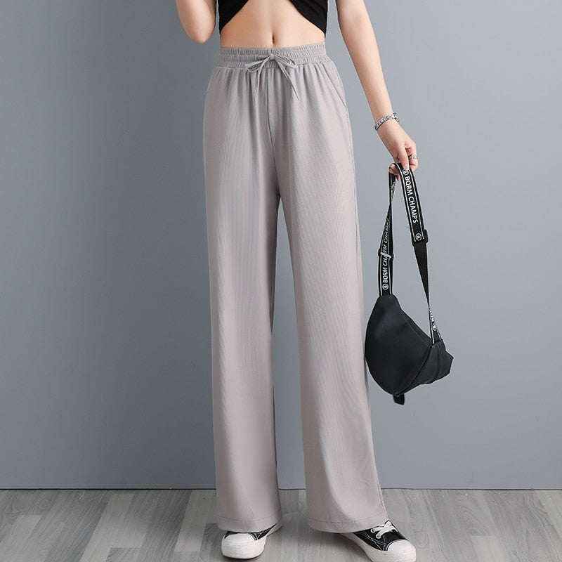 jinran Ice Silk Wide Leg Pants Women'S Spring High Waist Hanging Feeling Loose Summer Thin Casual Straight Tube Feeling Trouser