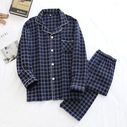 jinran New Spring And Autumn Pure Cotton Crepe Cloth Couple Soft Men Long-Sleeve Simple Home Service Women Two Piece Set