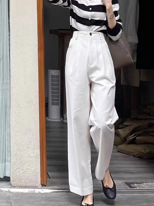 jinran White Narrow Casual Suit Pants Women's Summer Thin French High-Grade High Waist Drooping Wide-Leg Pants Straight-Leg Trousers