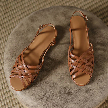 jinran Designer Sandals Women 2024 Fashion Retro Roman Literary Style Hollow Open Toe Women's Sandals Casual Low Heel Flat Sandals