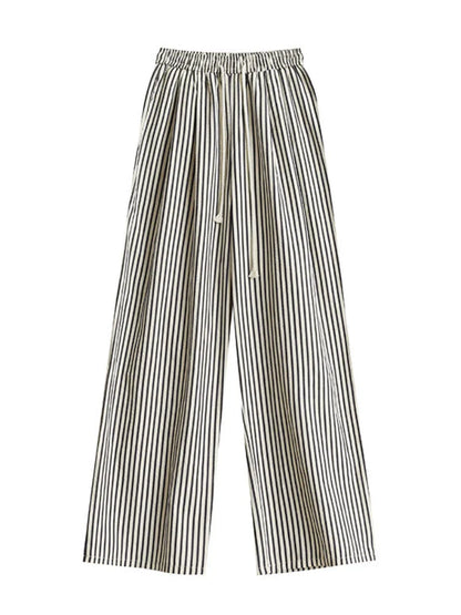 jinran  Casual Striped Wide Leg Pants Women Korean Fashion Summer Trousers Female Vintage Streetwear White Black Classic Pants