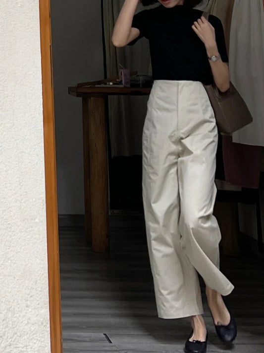 jinran White High-Waist Narrow Straight Wide-Leg Pants Women's Spring and Summer Thin Casual Draping Cropped Pants Suit Pants