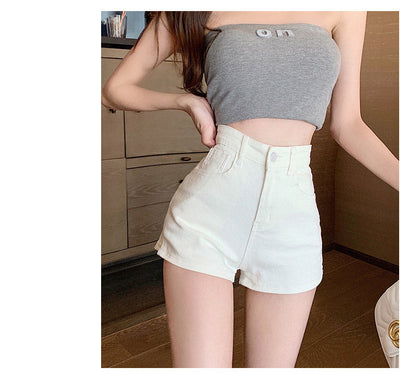 jinran White Jean Shorts Women Summer High Waisted Solid Hot Short Jeans for Ladies Elastic High Waist Denim Shorts Women Summer