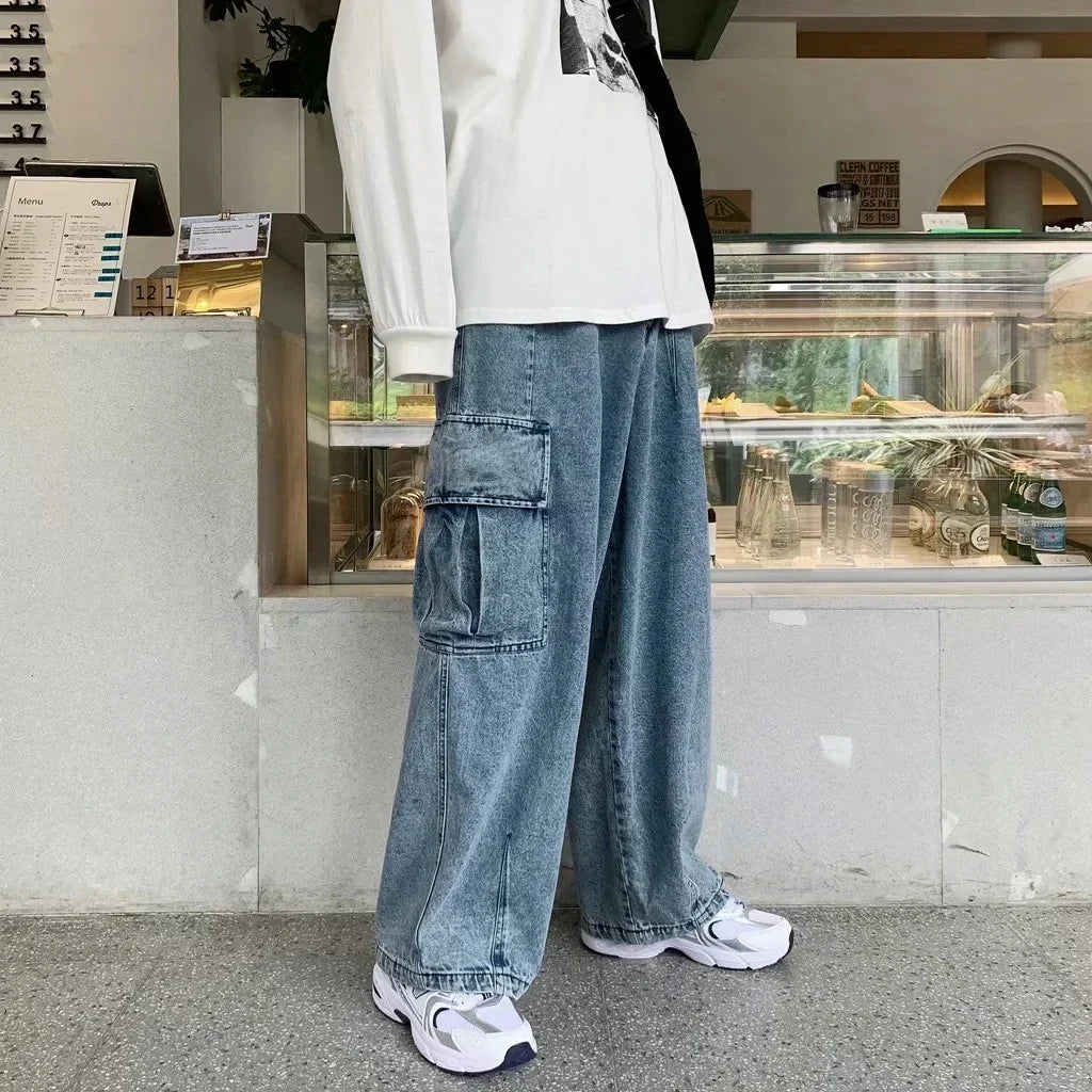 Baggy Jeans Trousers Male Denim Pants Black Wide Leg Pants Men's Jeans Oversize Cargo Korean Streetwear Hip Hop Harajuku