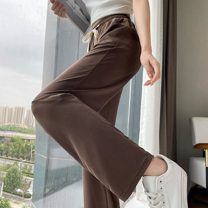 jinran Girls' New Summer Slim Ice Silk Quick Drying Wide Leg Pants Women'S Fashion Trend Versatile Anti Mosquito Straight Trousers