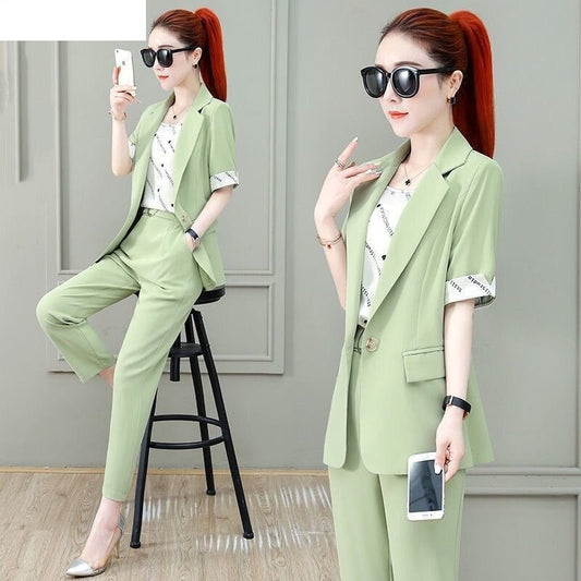 jinran 2022 Summer New French Elegant Women's Pants Suit Slim Jacket Office Blazer Casual Trousers Two-piece Set Female Tracksuit Set