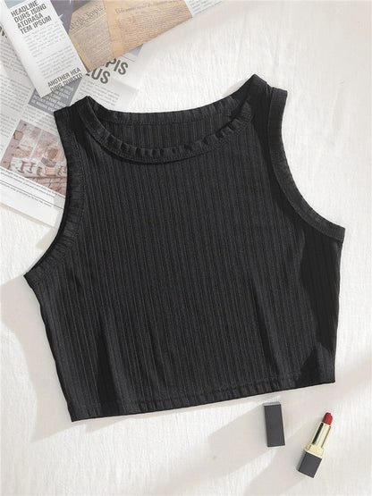 jinran Casual Basic Ribbed Knit Crop Top for Women Summer Sleeveless Round Neck Tank Cute Baby Tee Grunge Y2K Korean Fashion Streetwear