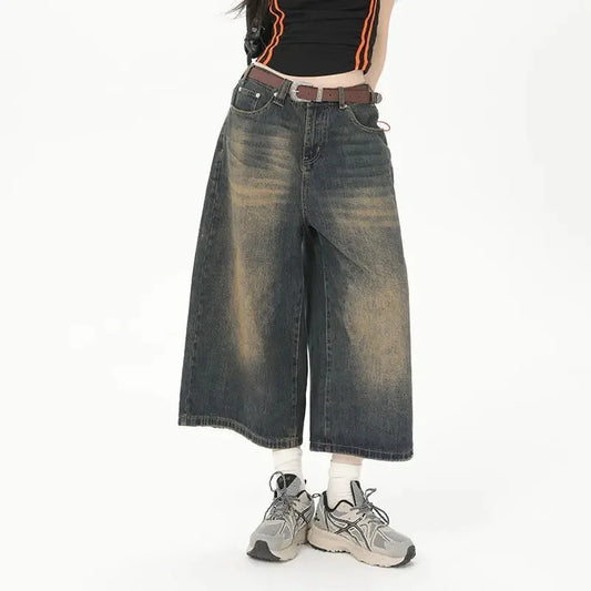 jinran Vintage Loose Jorts Jeans Y2k Streetwear Oversize Shorts Denim Pants Korean Fashion Baggy Grunge Trouser Summer Neutral