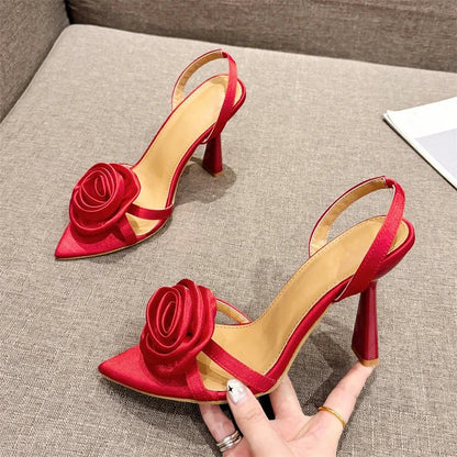 jinran New Sexy Flower Women Sandals Summer Pointed Toe High Heels Shoes Elegant Wedding Banquet Prom Zapatos De Mujer