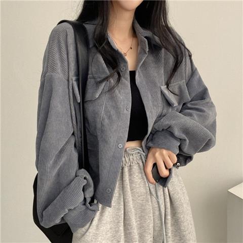 jinran Corduroy Shirt for Woman Elegant Chic Woman Shirt Double Pocket Shirt Coat Autumn and Winter New Casual Jacket Korean