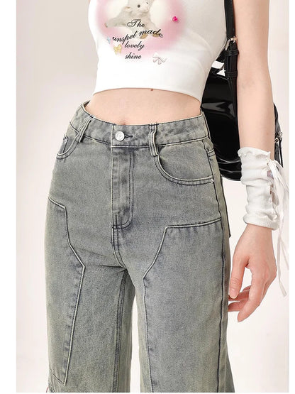 jinran 2024 Women's Flare Jeans  Fashion High Waist Straight Baggy Pants Y2k 90s Aesthetic Casual Pants Trend Instagram Streetwear Pant