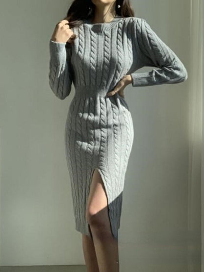 jinran Retro Split Knit Dress Women's Autumn Winter New Waist Slimming Bottoming Sweater Skirt Dress for Women Sweaters Dresses