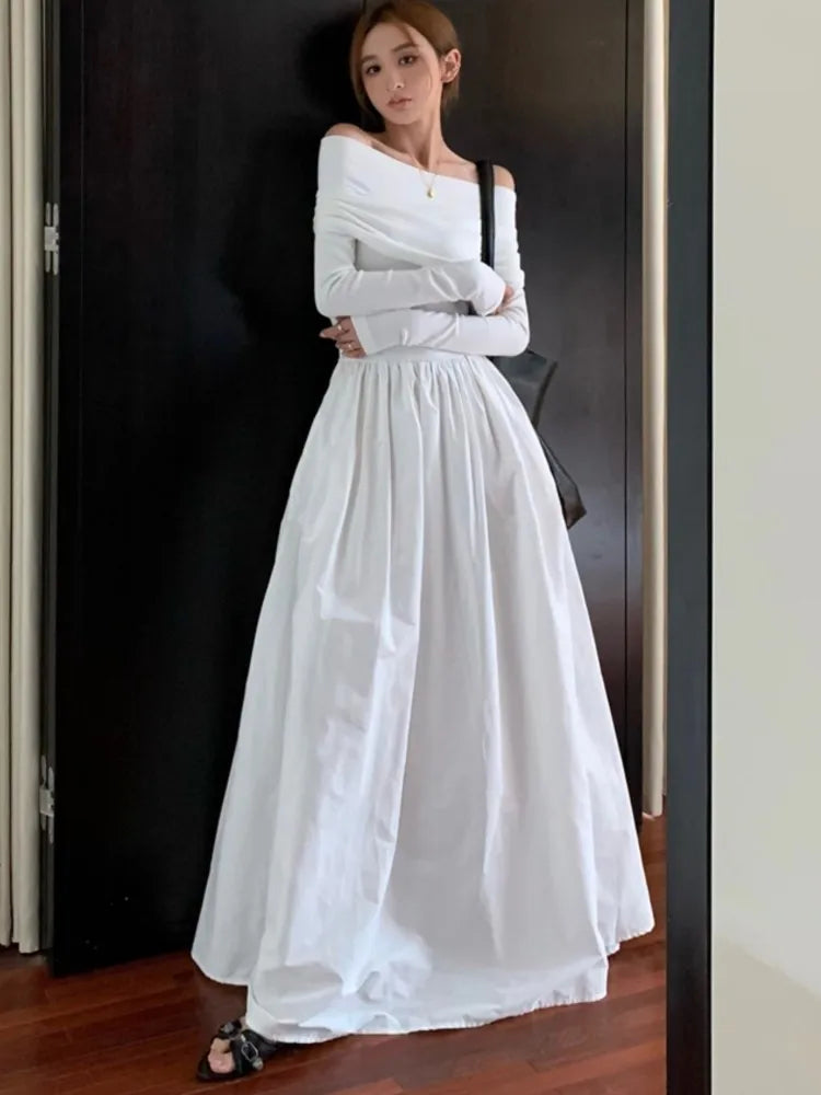 jinran New Korean Fashion Evening Party Long Dresses for Women Off Shoulder Long Sleeve A-line Prom Robe Y2k Streetwear Maxi Vestidos