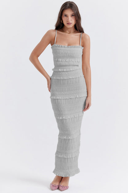 jinran Women Sling Long Dress, Sleeveless Off Shoulder Solid Color Ruffle Party Club Summer Spring Dress